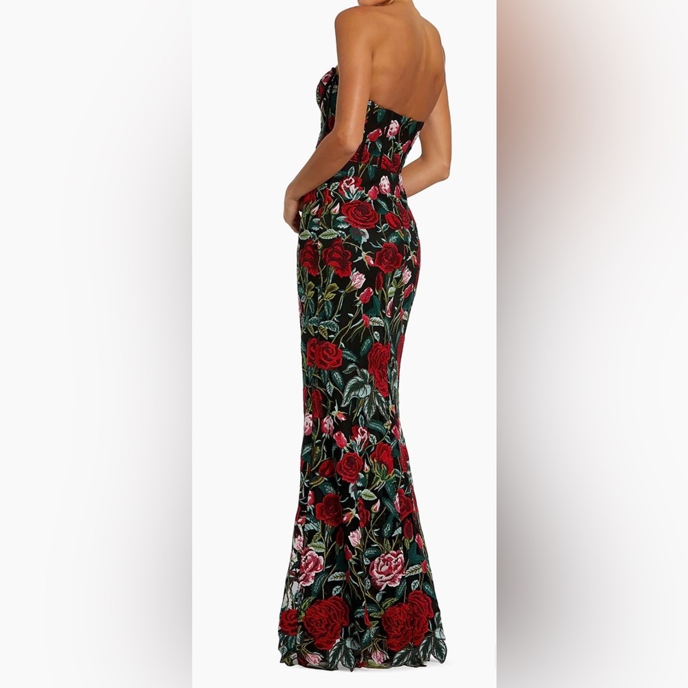 Mac Duggal Floral Embroidered Bustier Column Gown - Picture 2 of 3